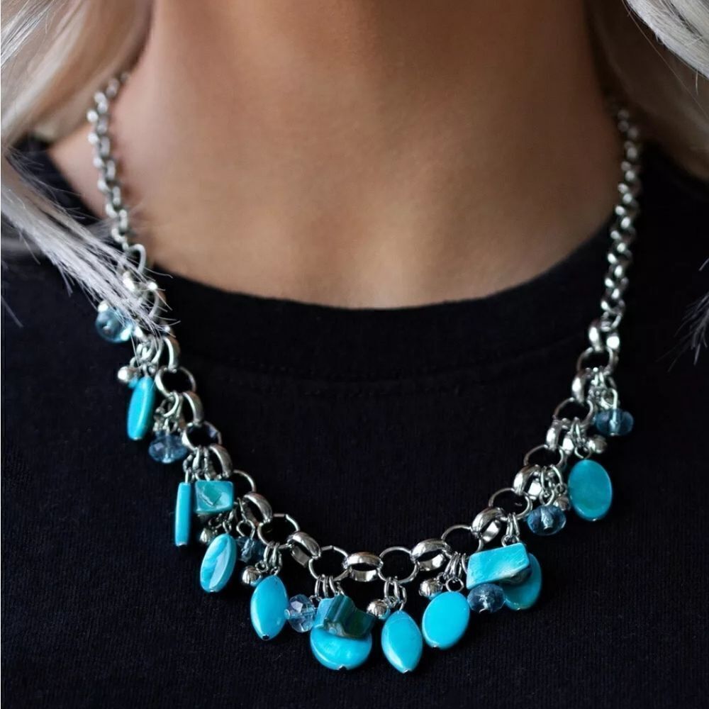 Paparazzi I Want To Sea The World Necklace and Earrings Set Womens Jewelry Blue